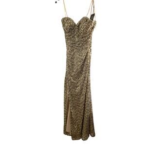 La Femme Gold & Black Sequine Strapless high slit dress NWT size 00